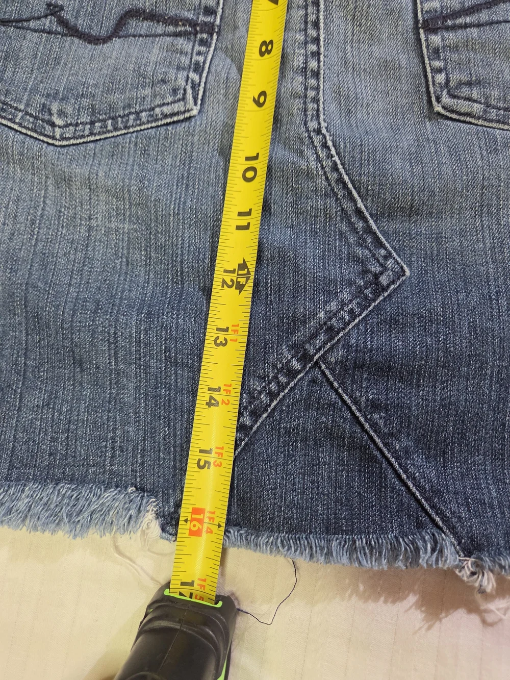 7 For All Mankind Navy Blue Distressed Denim Skirt